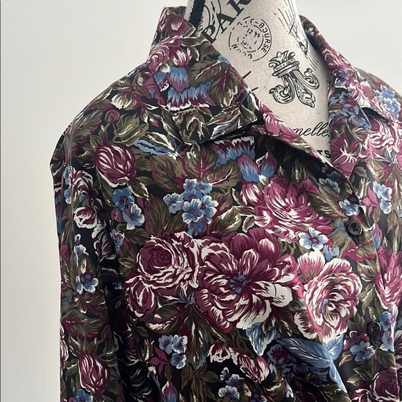 80s Koret Purple Blue And Green Button Down Blouse - Picture 3 of 8